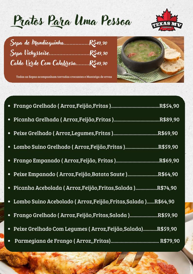 Restaurante Texas Monte Verde cardápio