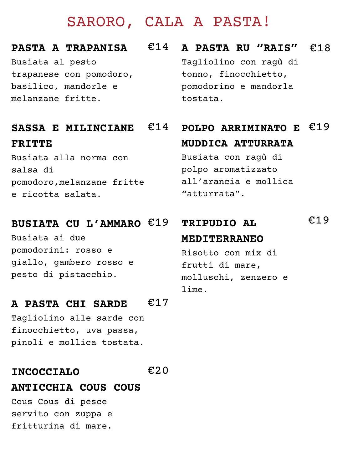 Menu di Ci Vulia
