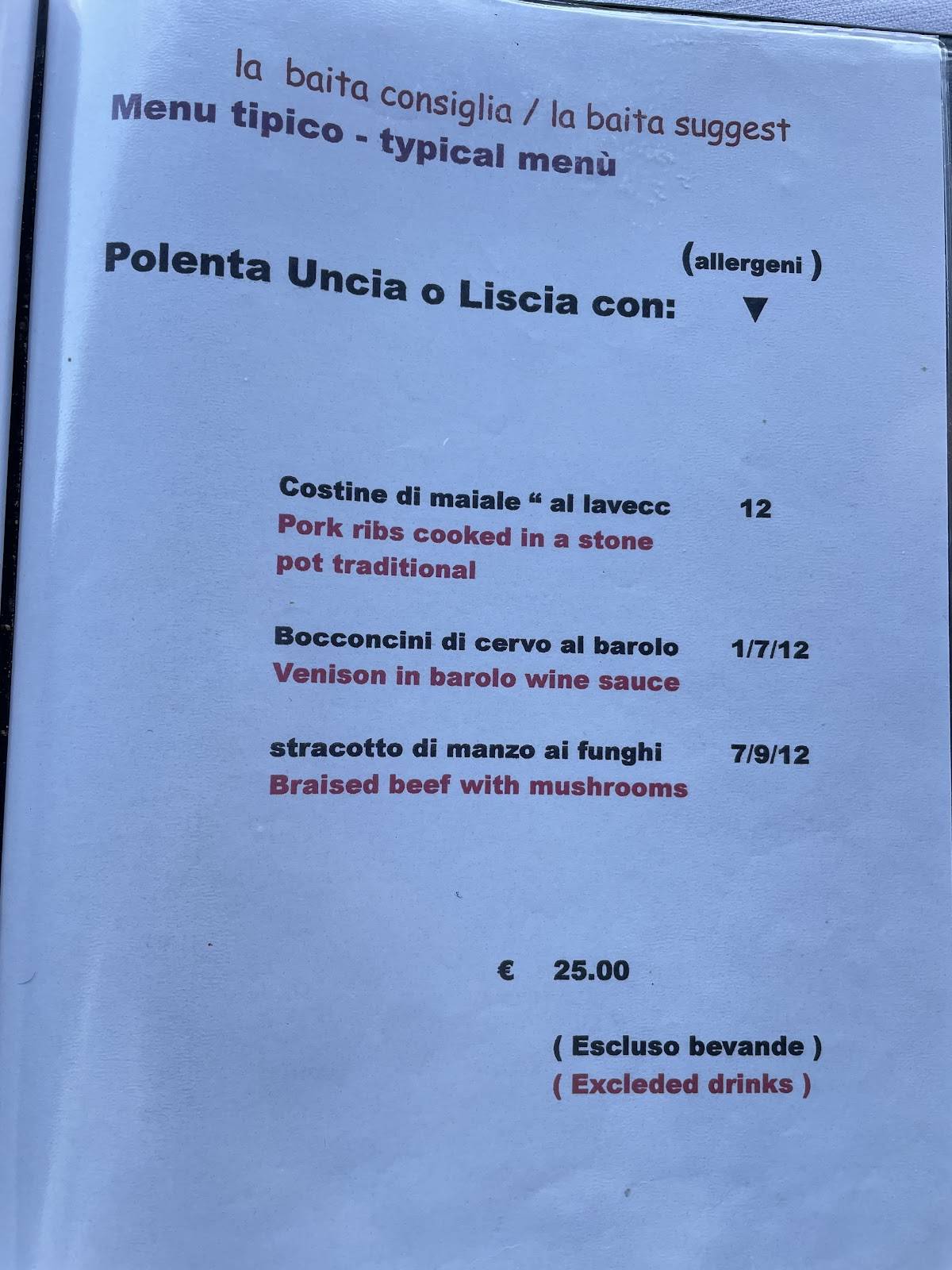 Menu di Ristorante La Baita 