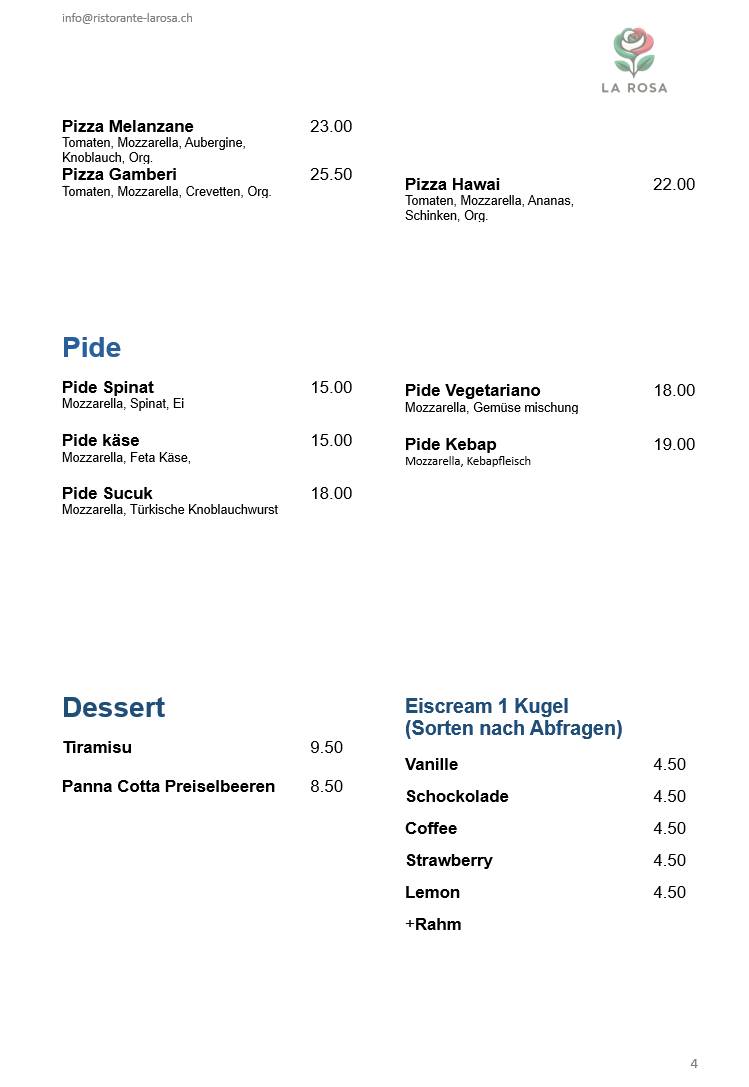 Menu di Ristorante La Rosa 