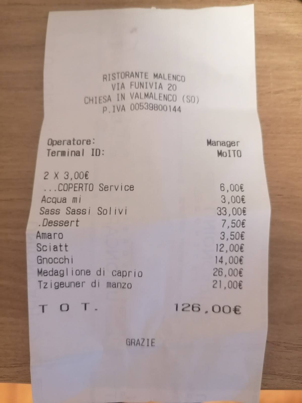 Menu di Ristorante Malenco 