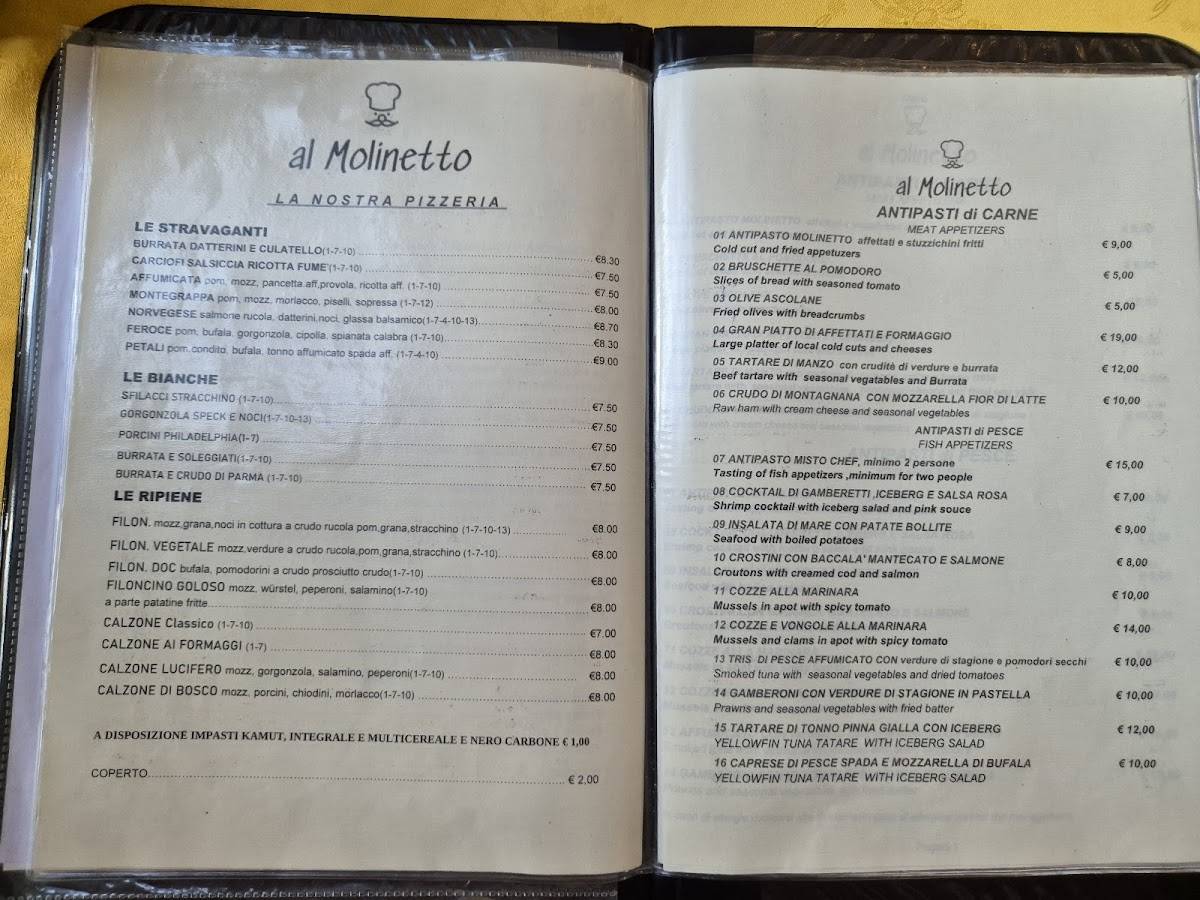 Menu di Ristorante Pizzeria Al Molinetto 