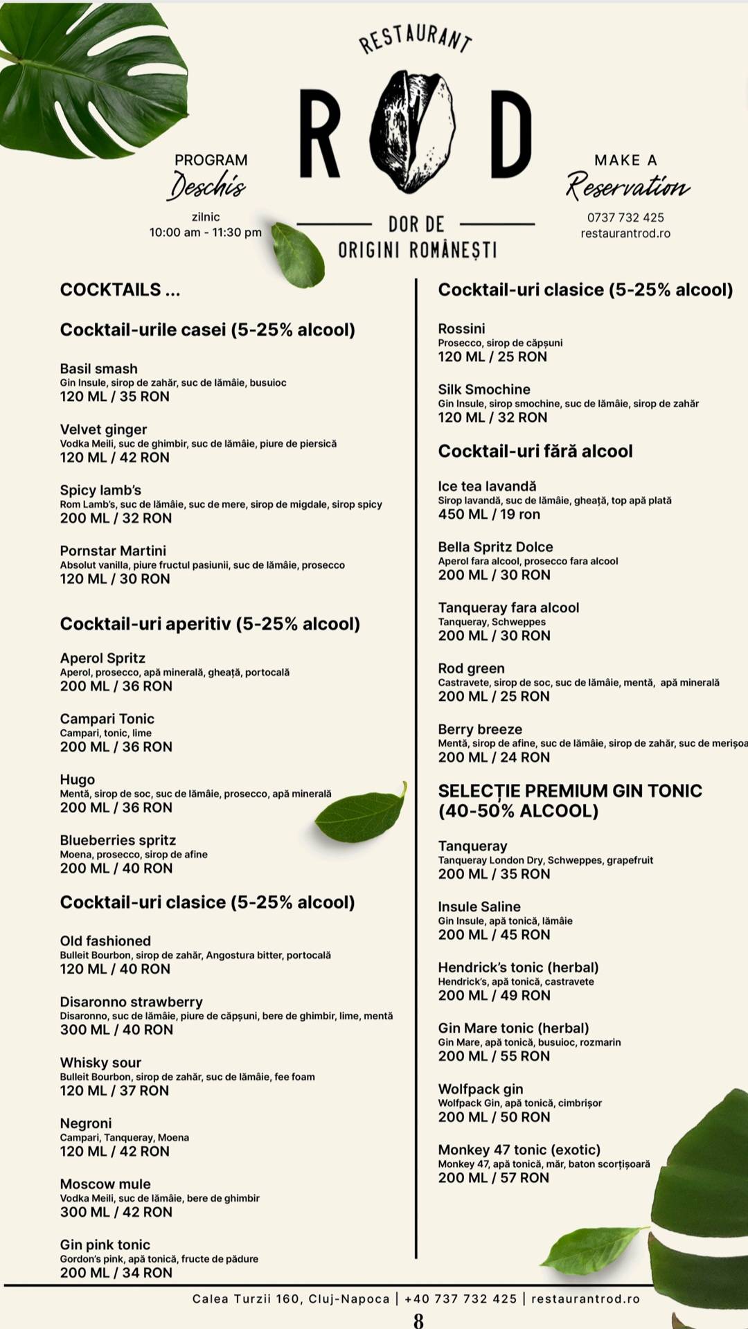 Menu de Restaurant Rod