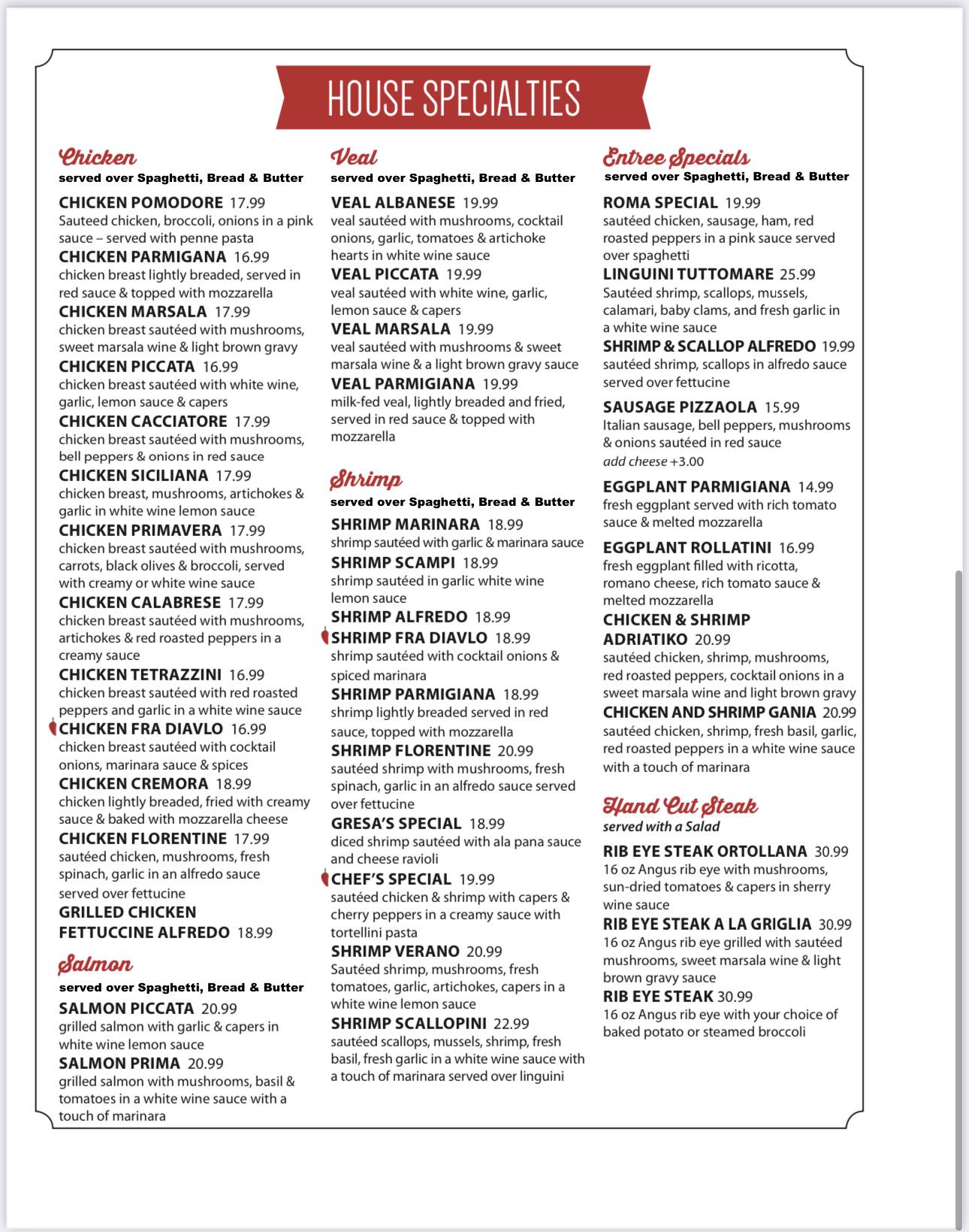 Menu at Roma Italian Restaurant, Bellevue