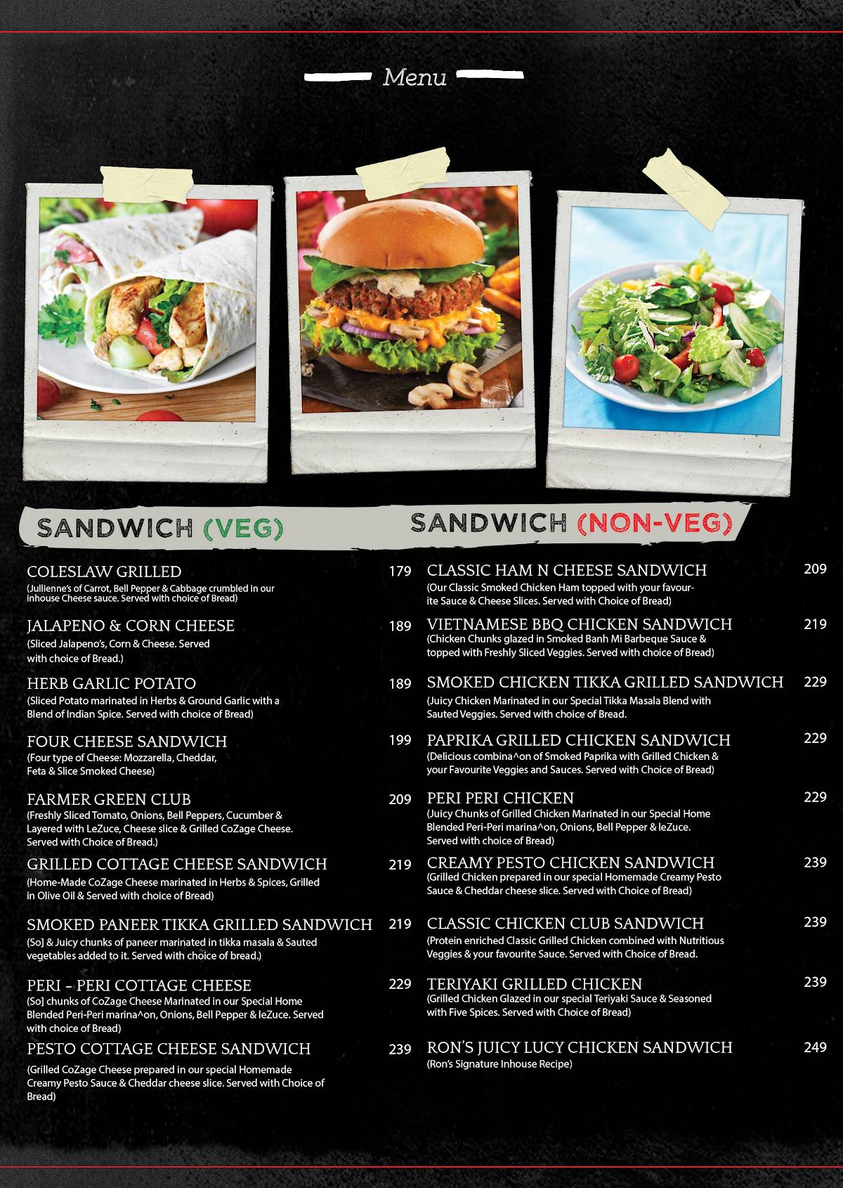 Ron's Club menu