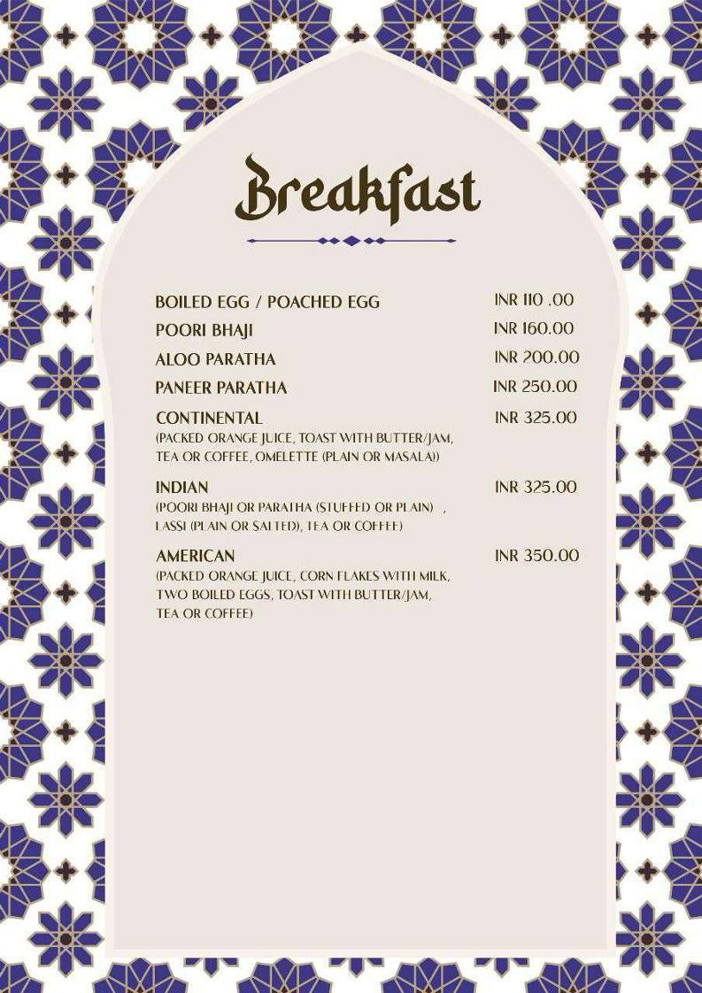 Rooftop Restaurant- Taj Jharokha menu