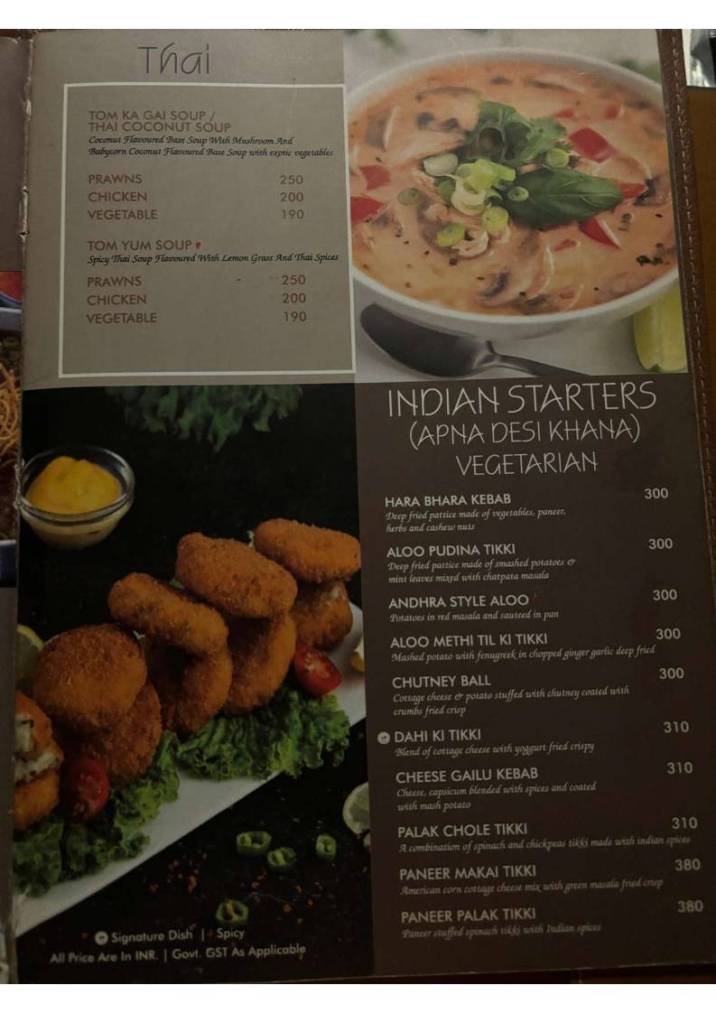 Sai Palace Hotel & Gardens menu