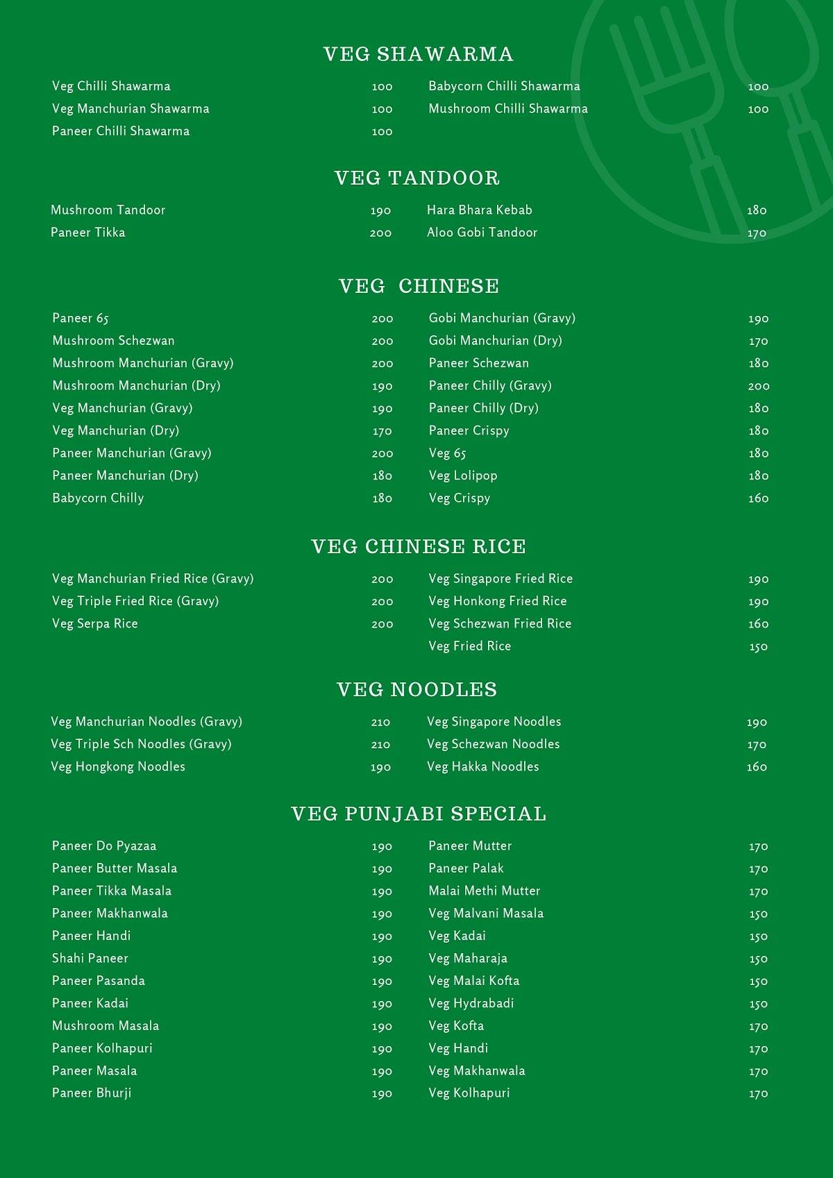 Sam's Kitchen menu