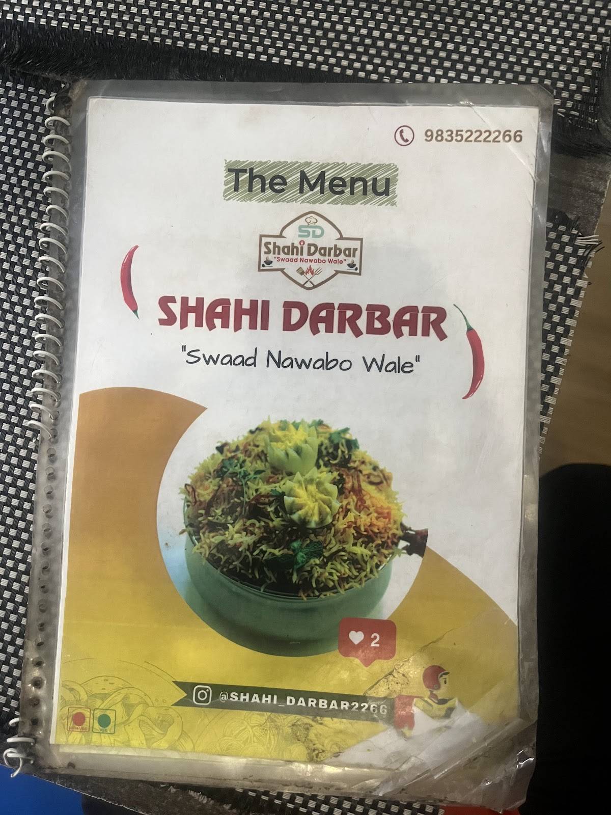 Shahi Darbar menu