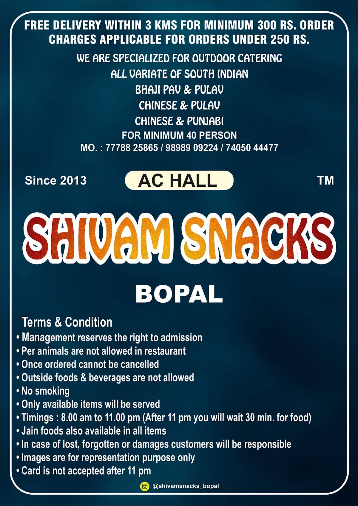 Shivam Restaurant - Best Veg Restaurant Family Restaurant Punjabi Restaurant South Indian Restaurant In Bopal menu