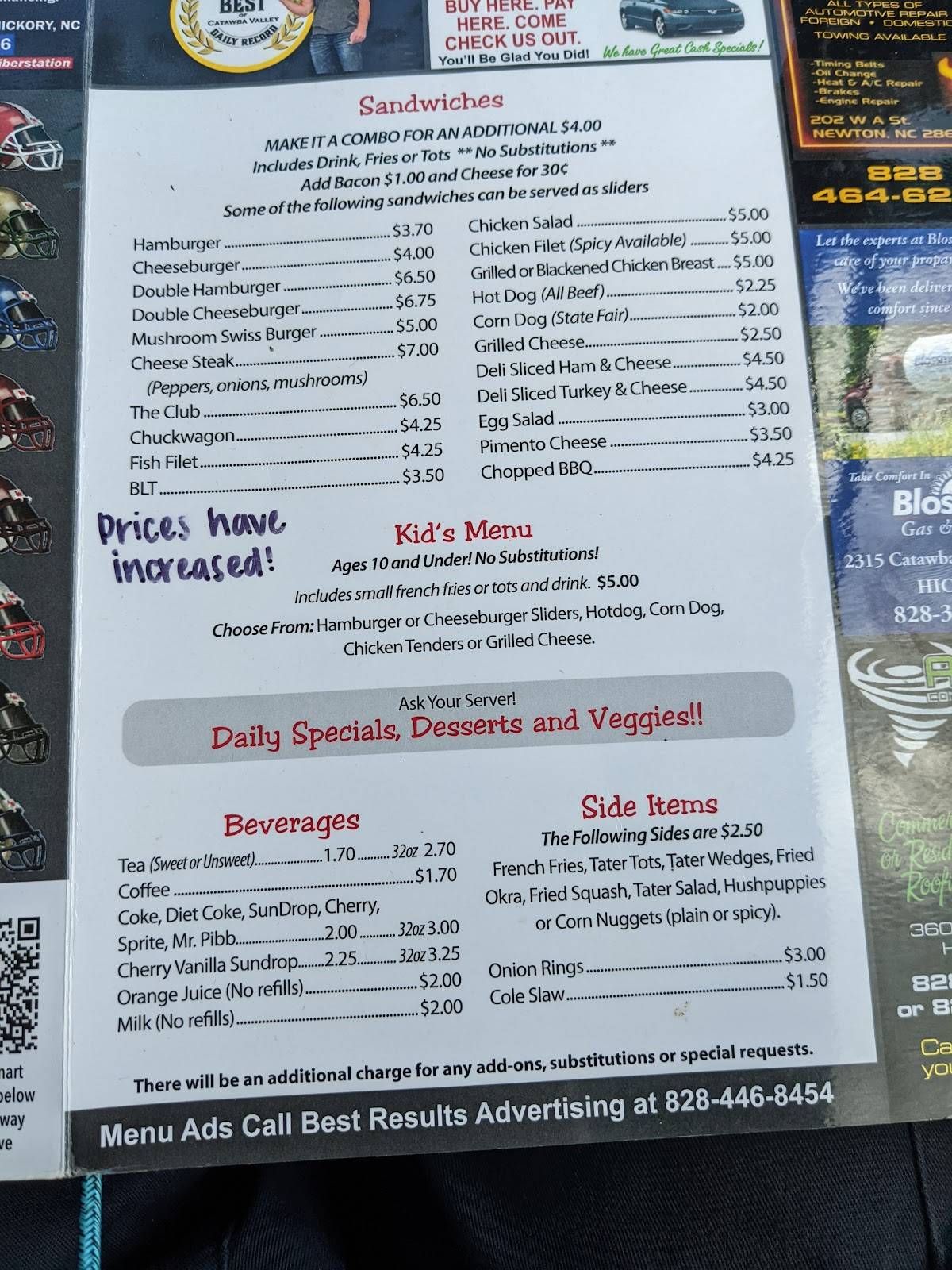 Menu at Sigmon's Grill restaurant, Conover, NC16