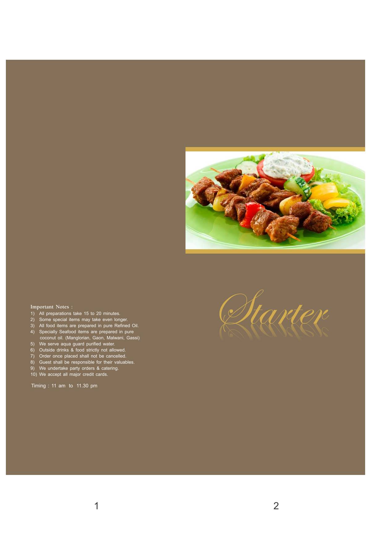 Signature Bar & Restaurant menu