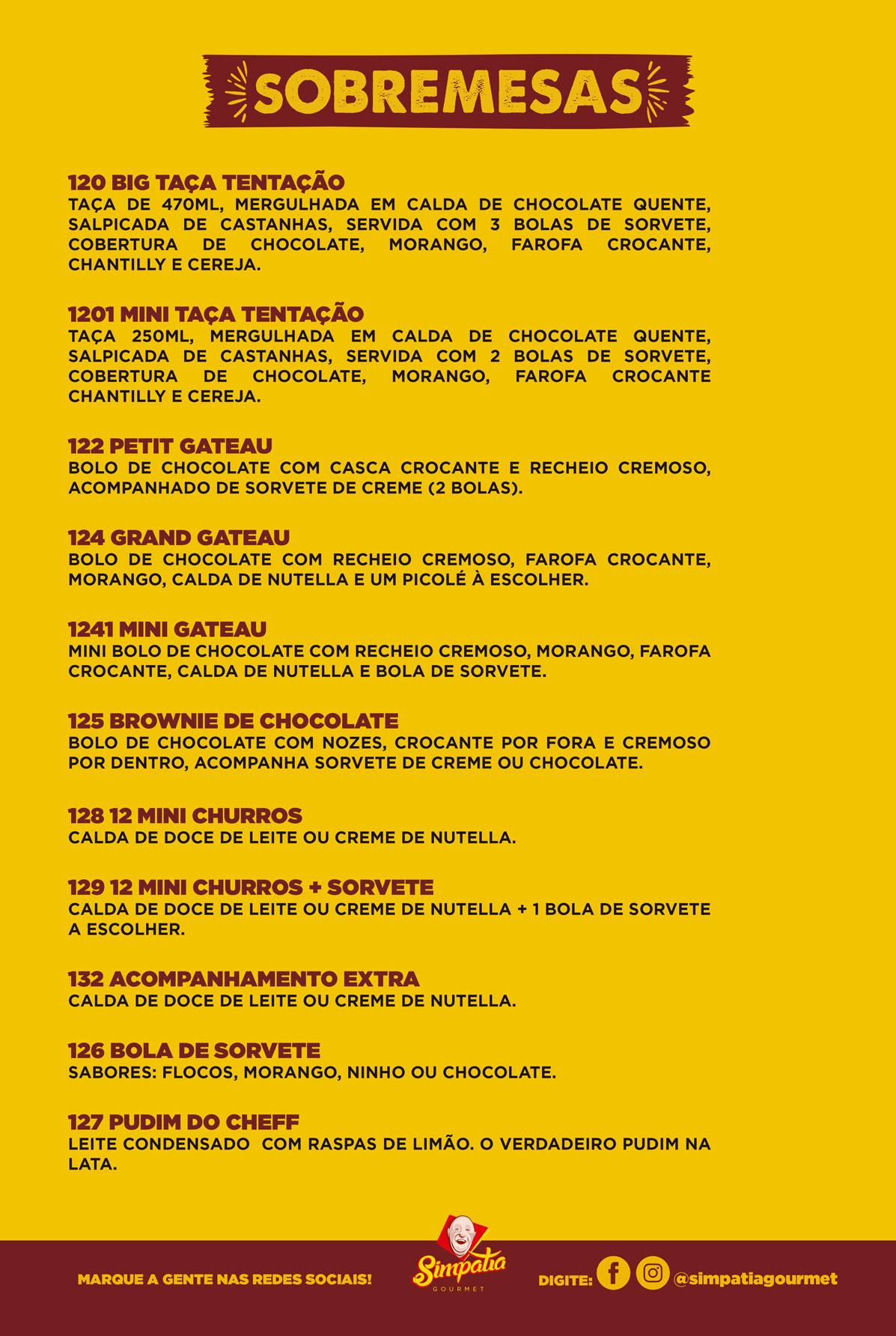 Simpatia Gourmet cardápio