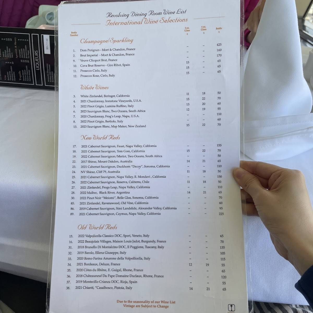 Menu de Skylon Tower Revolving Dining Room