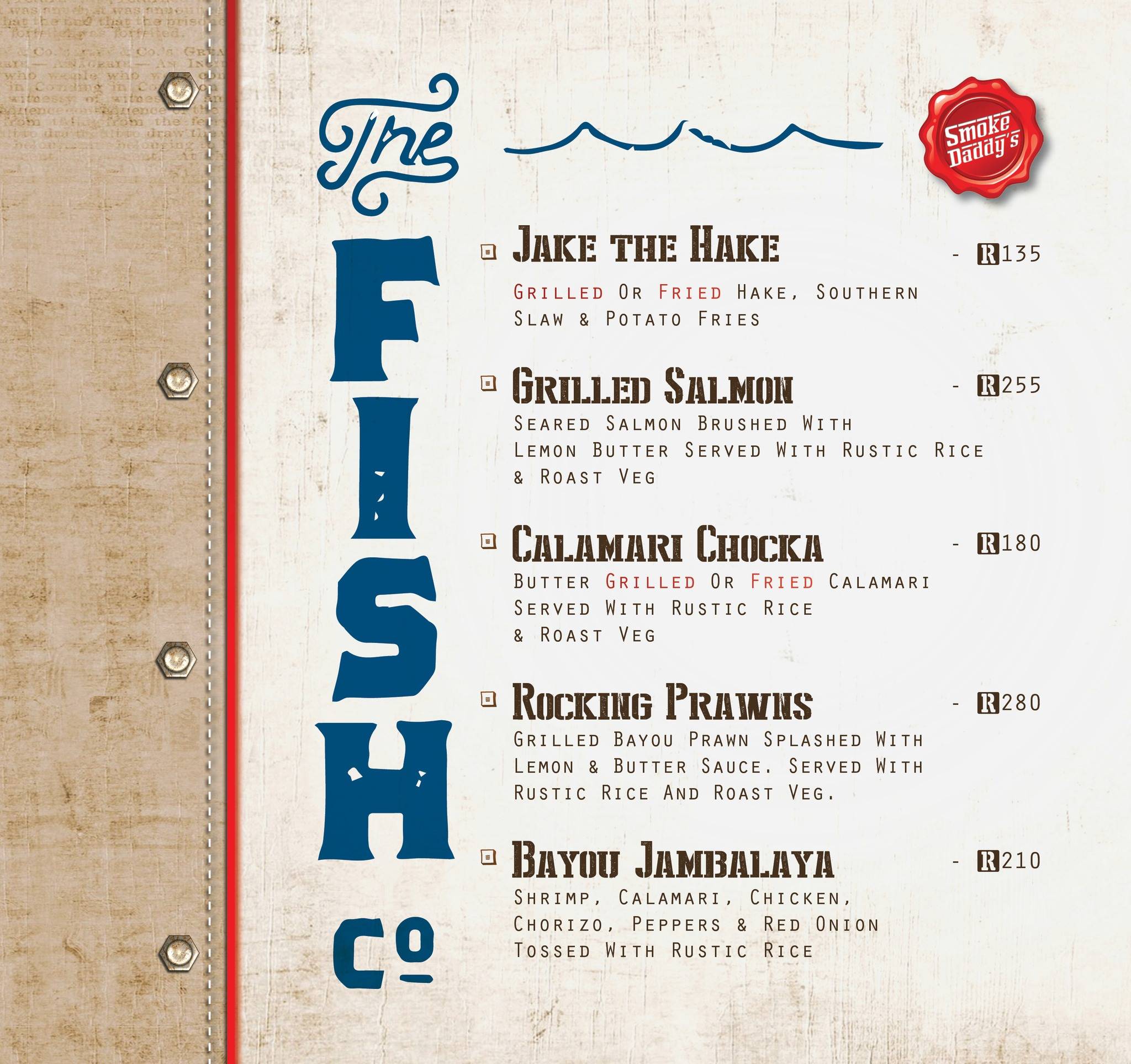 Menu at Smoke Daddy's restaurant, Randburg, Cedar Square Shopping Centre