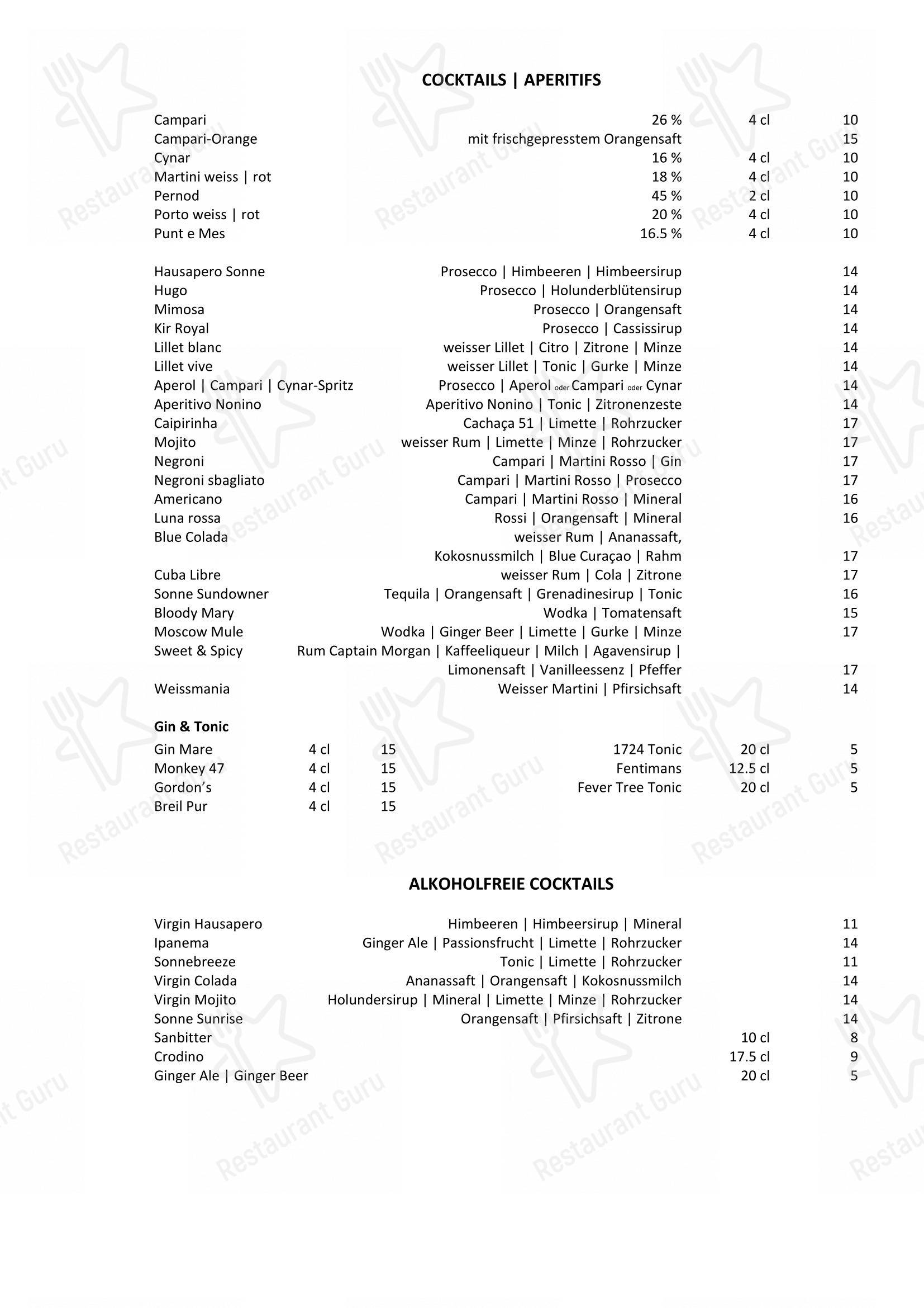 Restaurant Sonne in San Maurizio - Menu bar