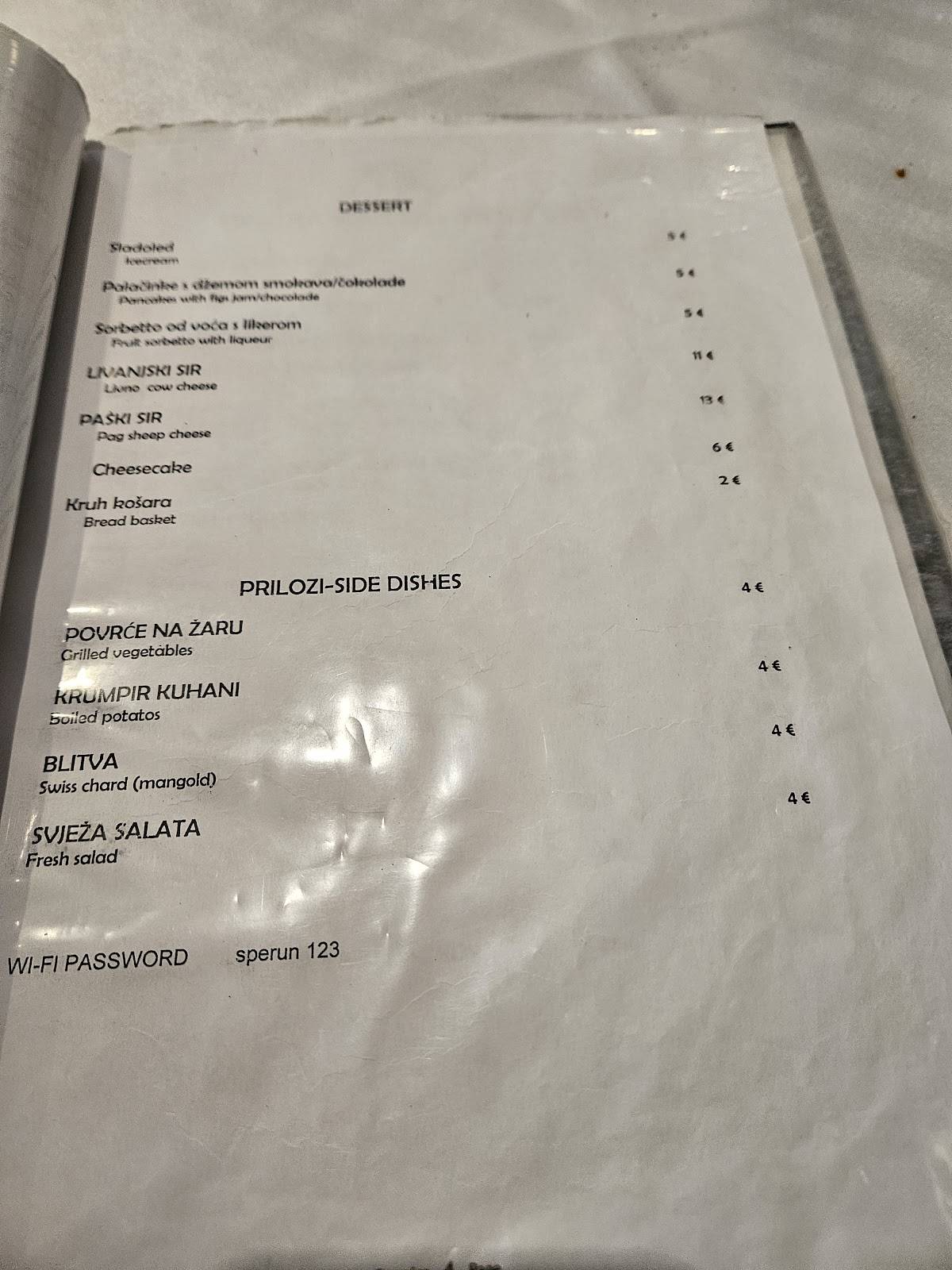 Menu di Šperun eat and drink buffet 