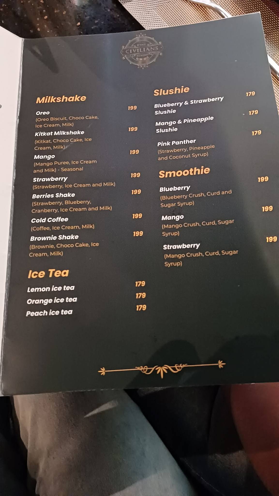 Starlit Civilians - Restaurant menu