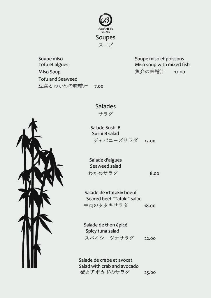 Menu di Sushi B Villars 