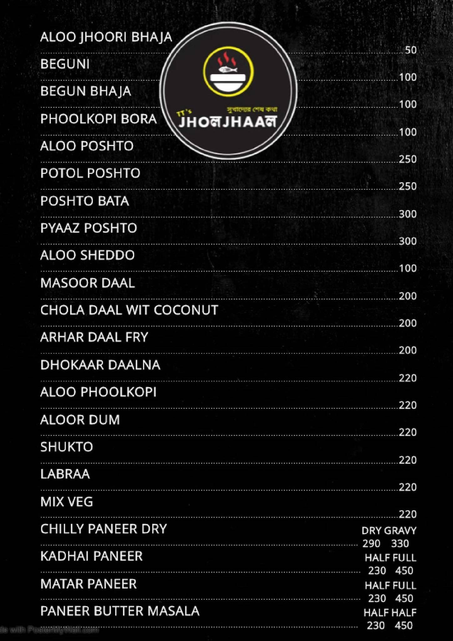 TT's Jhol-Jhaal menu