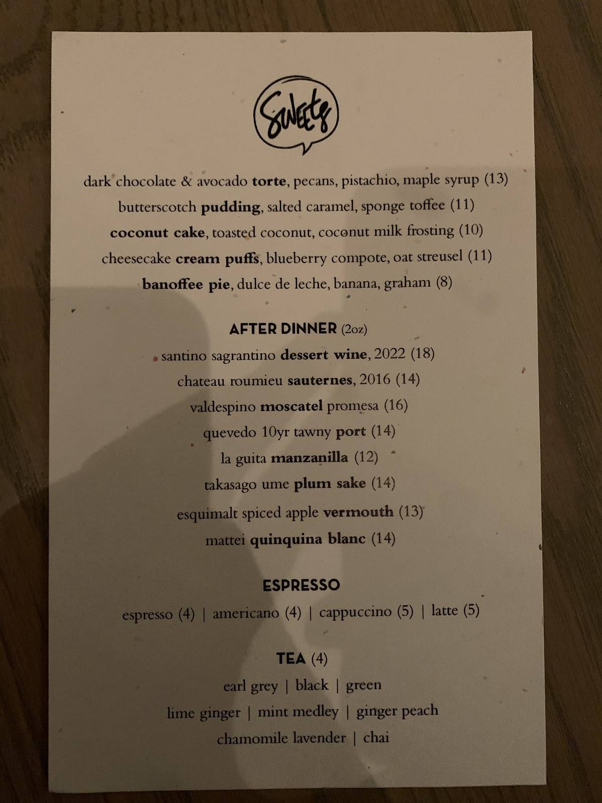 Menu de Ten Foot Henry
