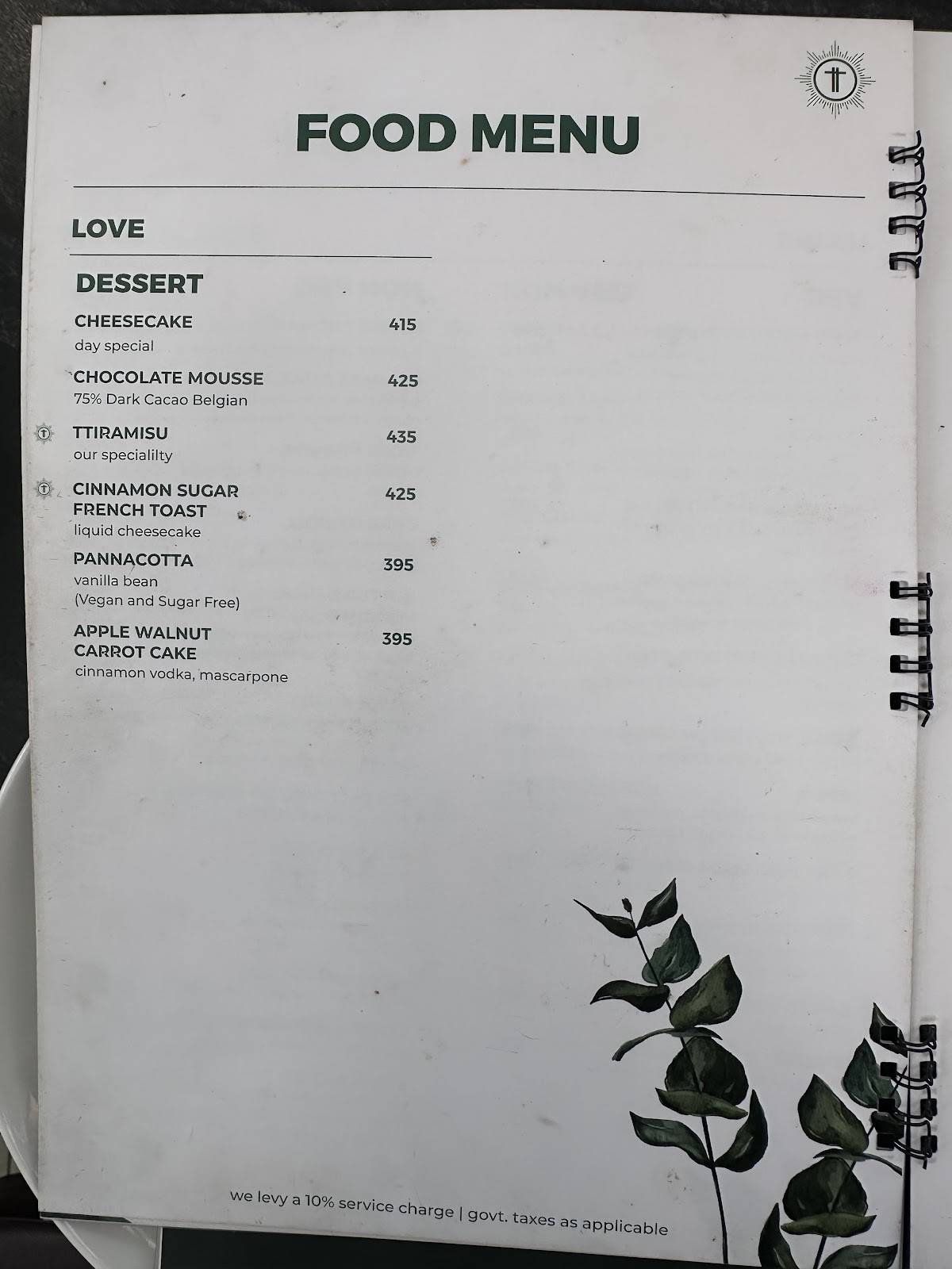 Terttulia Goa menu