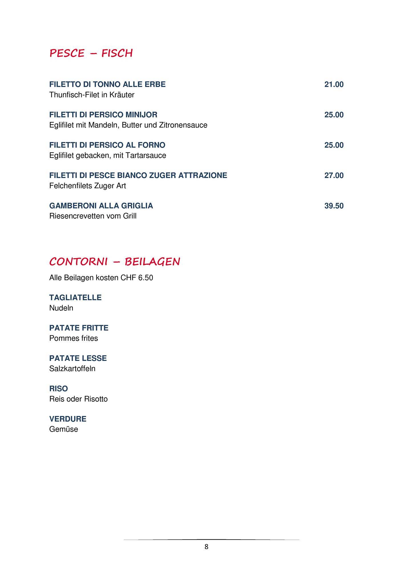 Menu di Testarossa 
