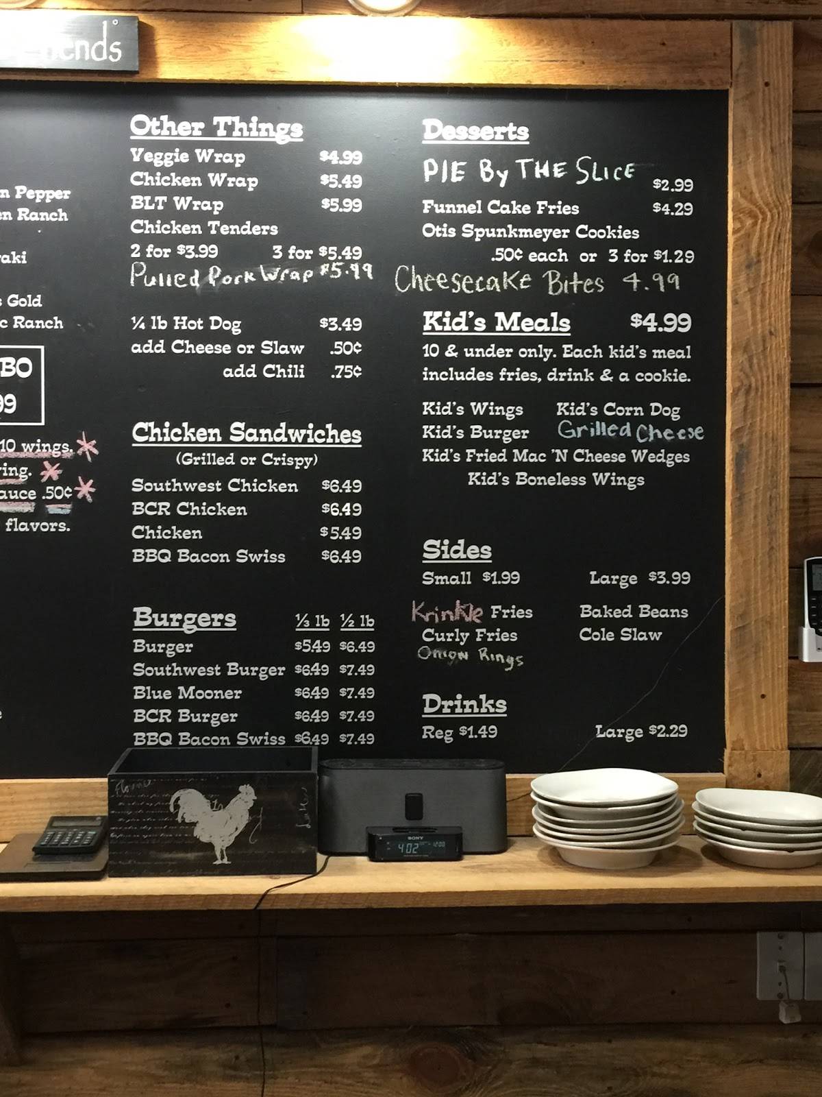 Menu at The Coop restaurant, Macclenny