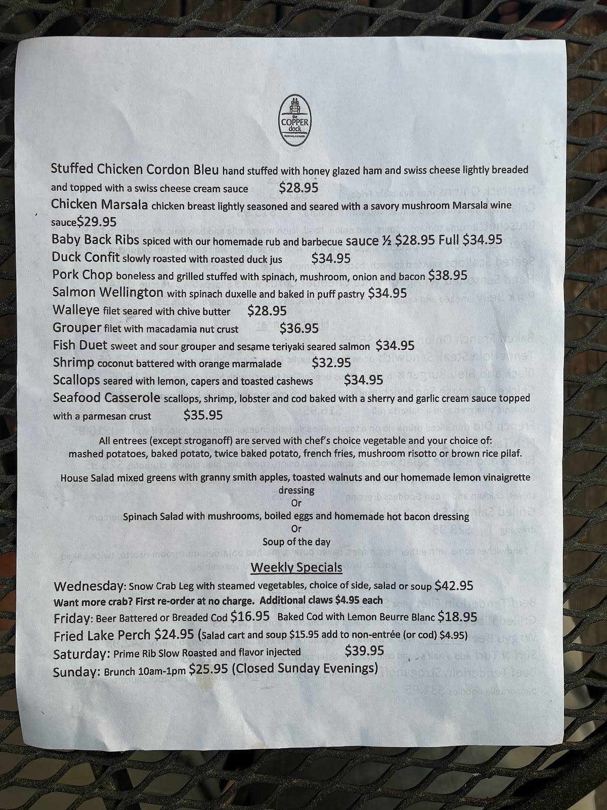 Menu at The Copper Dock restaurant, Richfield