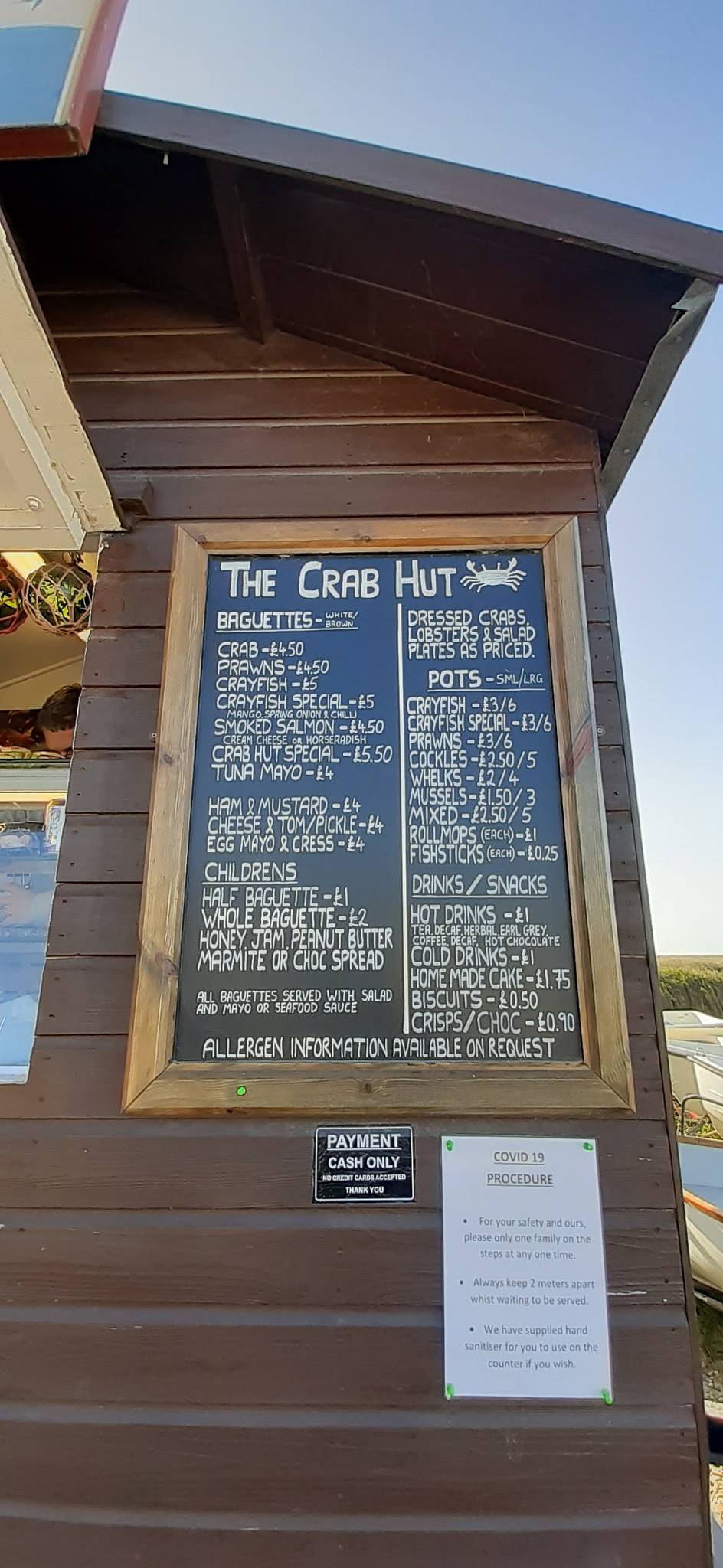 Menu at The Crab Hut restaurant, Brancaster Staithe, Harbour Way