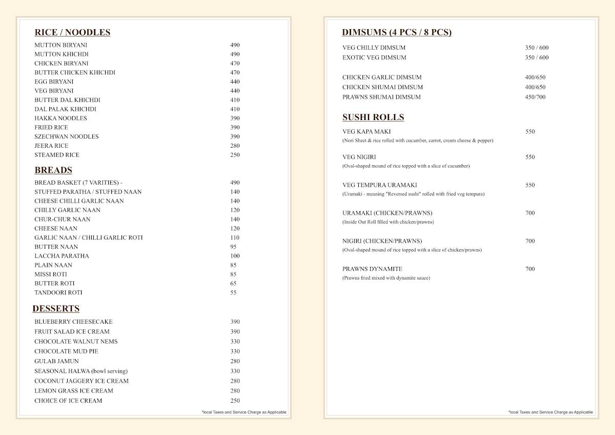 The Eighteen menu