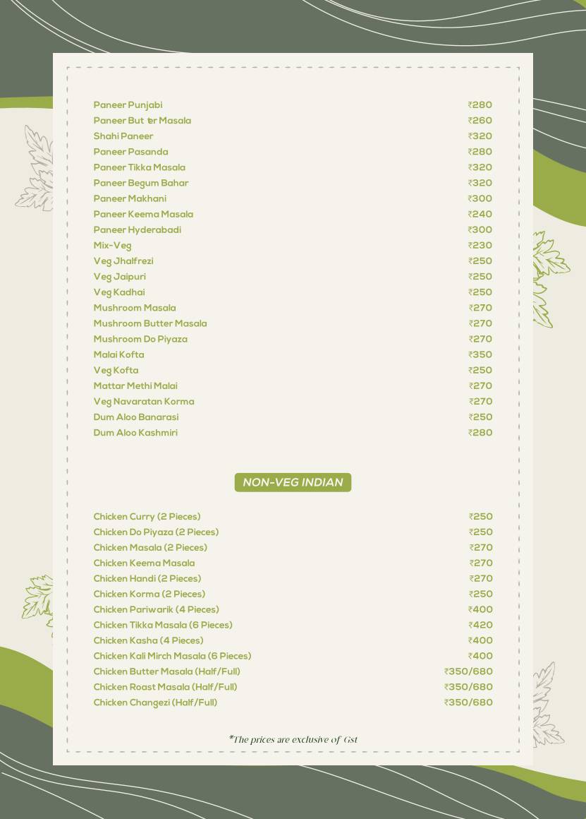 The Garden Kitchen menu