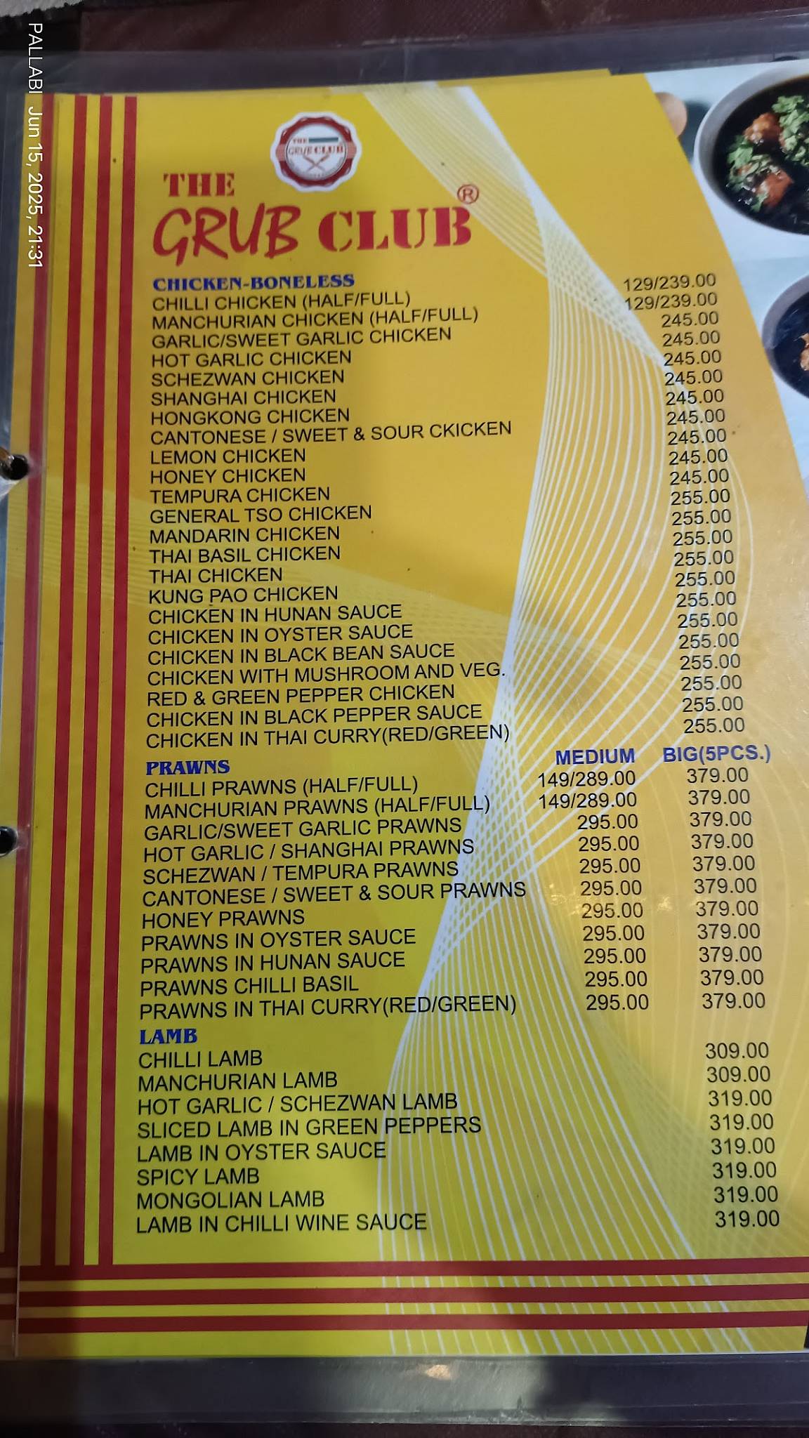 The Grub Club menu