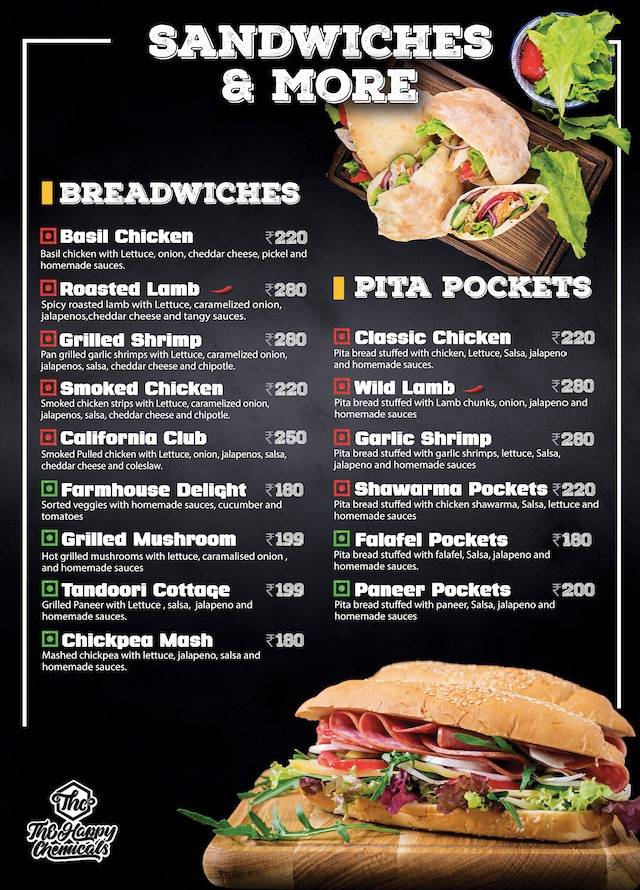 The Happy Chemicals menu