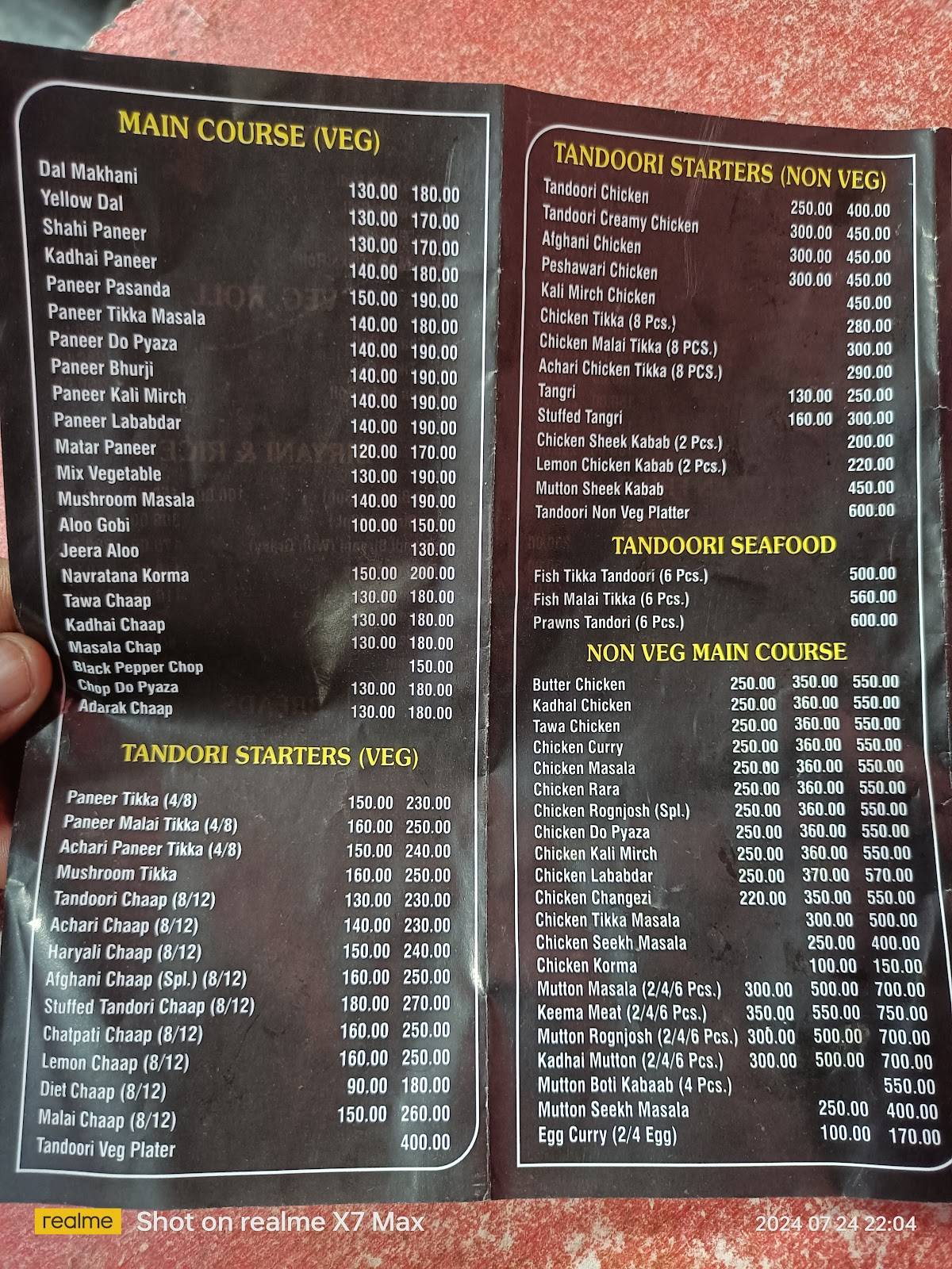 The Hot Chick's menu