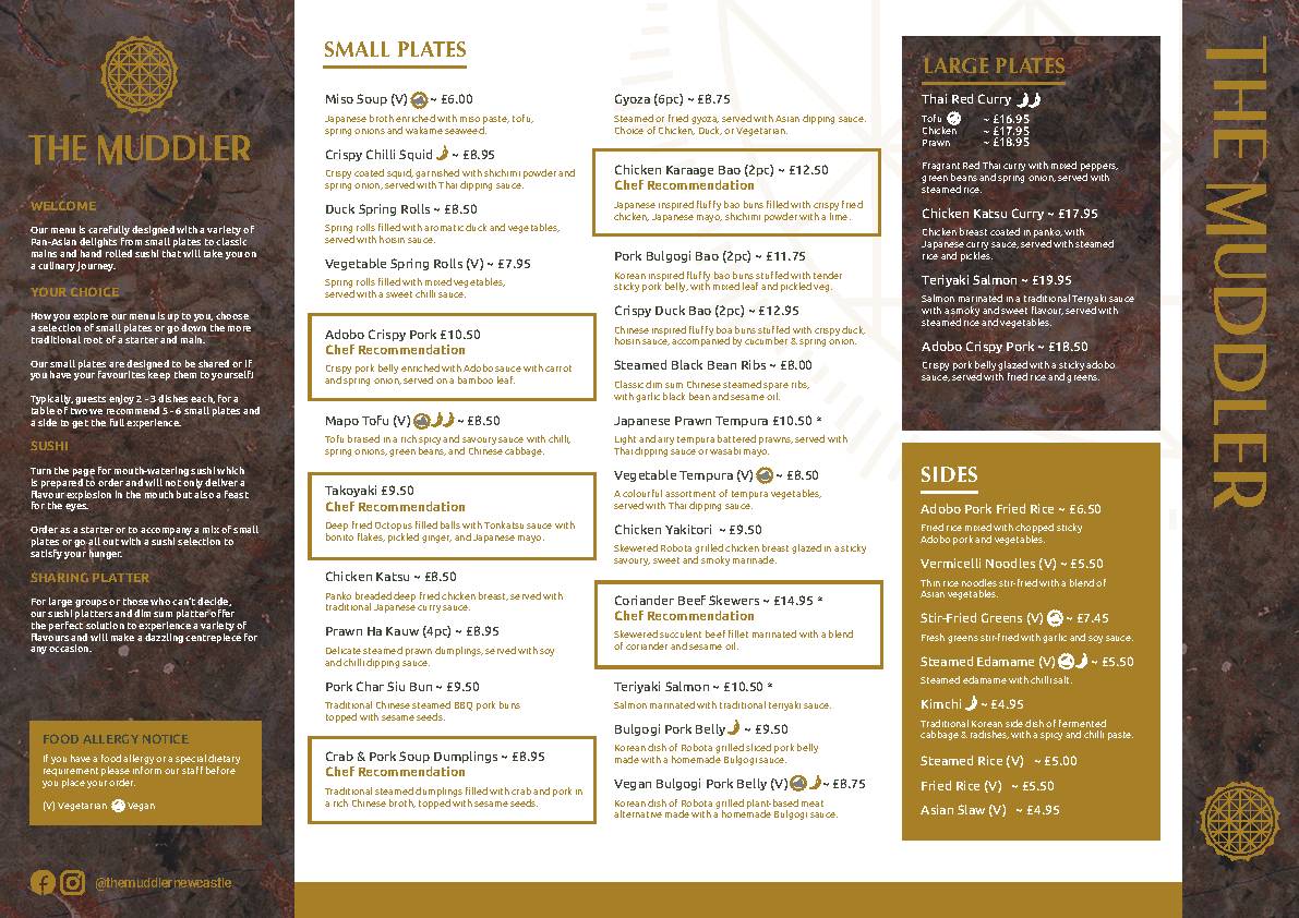 Menu at The Muddler restaurant, Newcastle upon Tyne