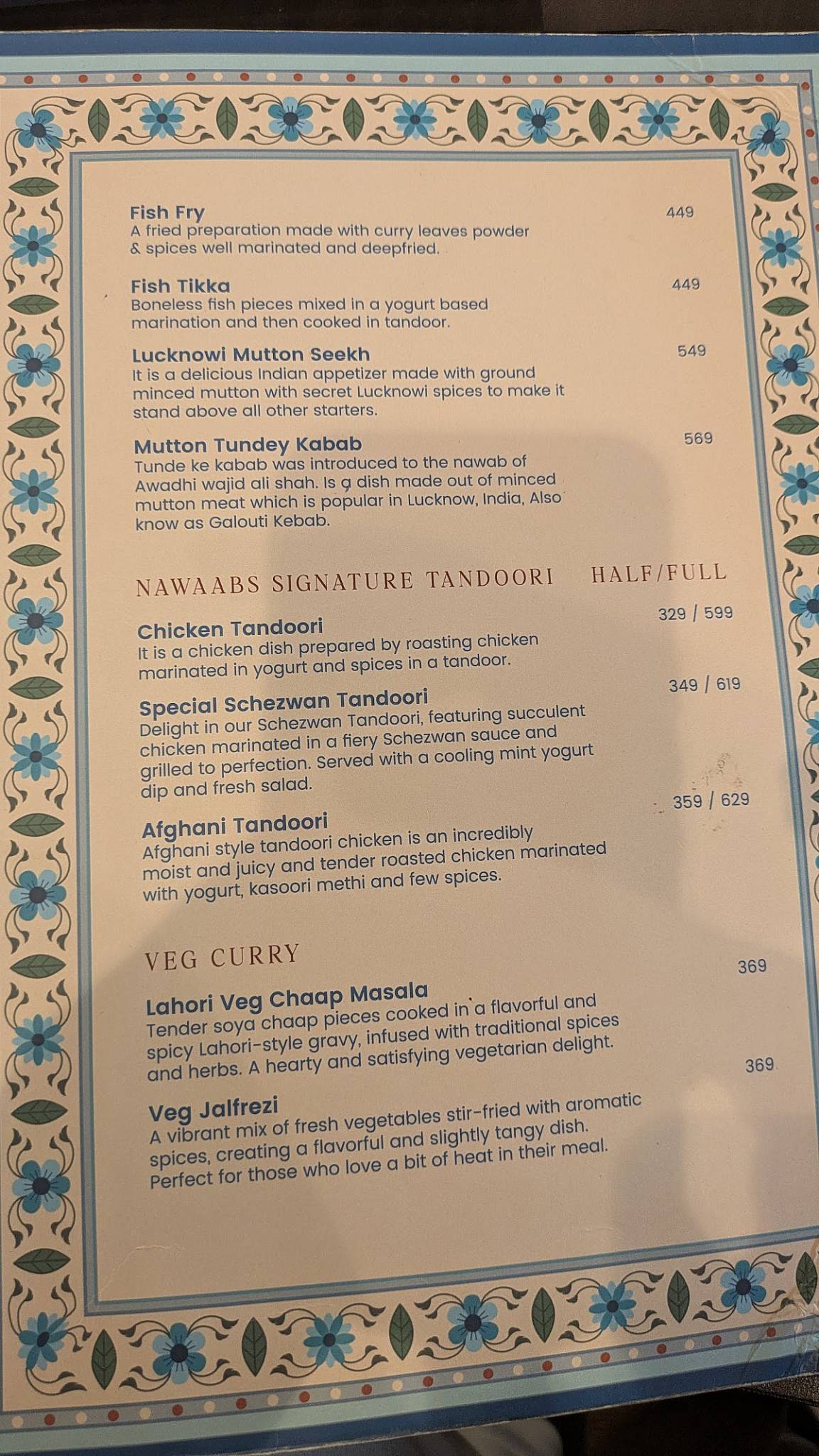 The Nawaabs menu