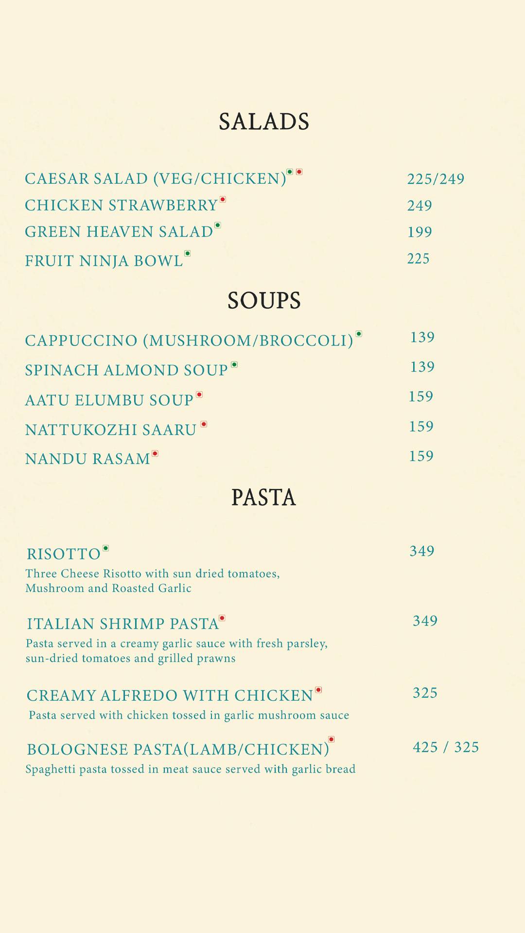 The Space Hangout Cafe and Restaurant menu