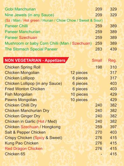 The Stomach menu