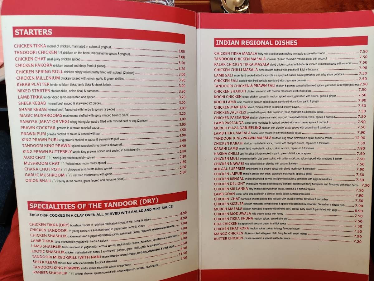 Menu at Tiffin restaurant, Ystalyfera