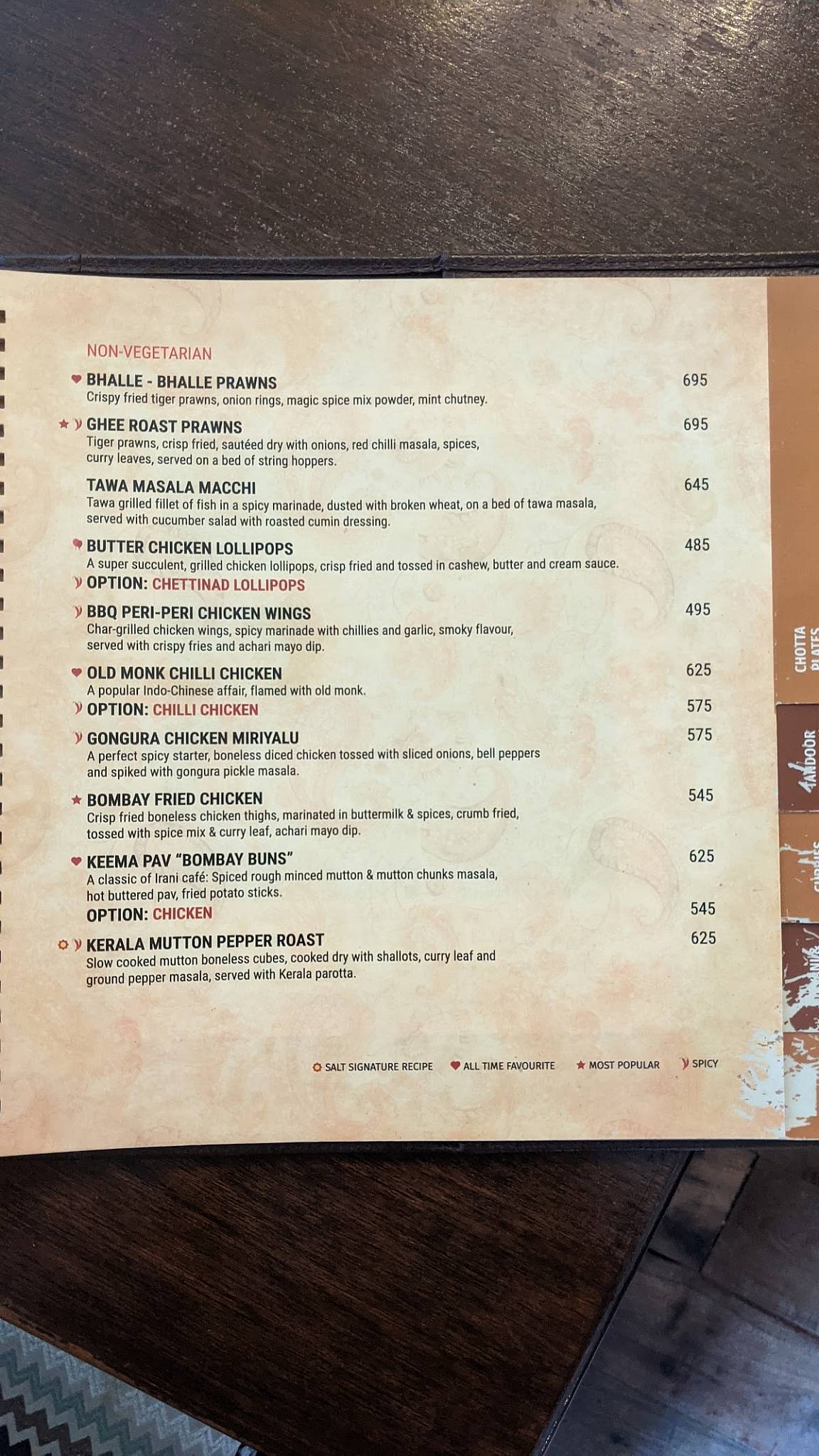 Toscano menu
