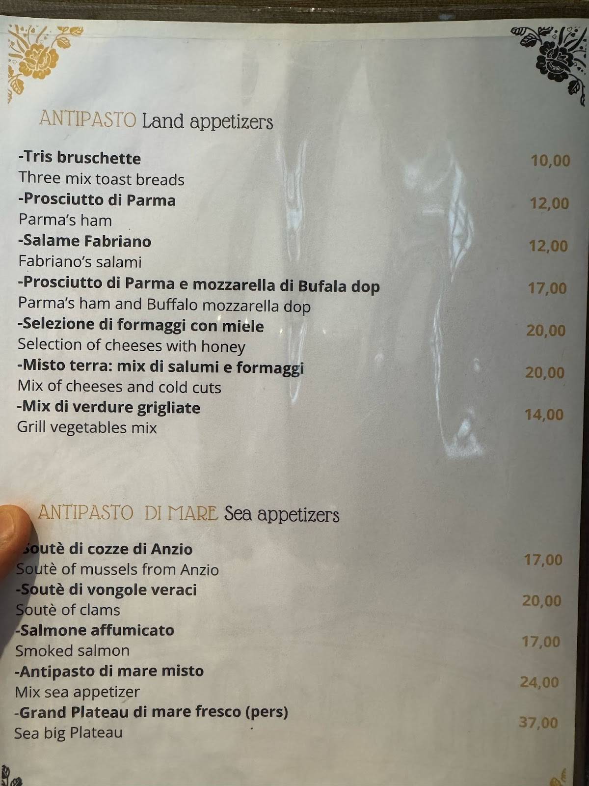 Menu di Trattoria Amici 