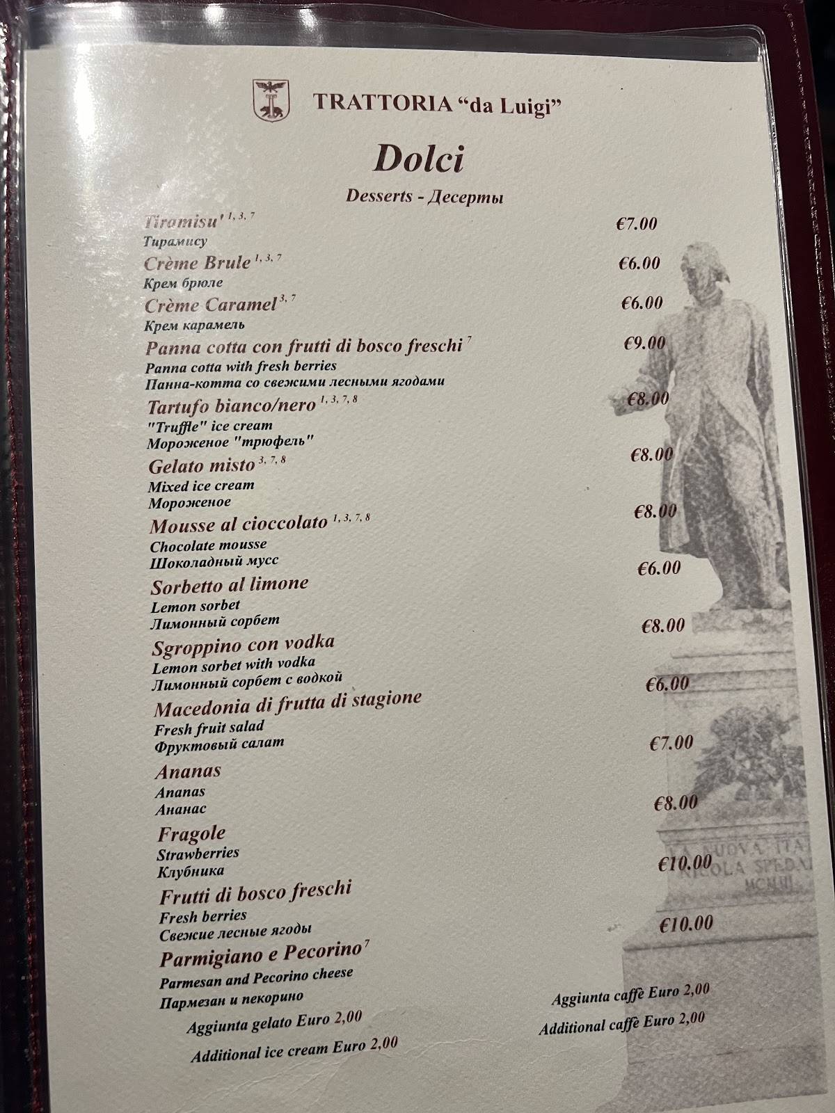 Menu di Trattoria Da Luigi 