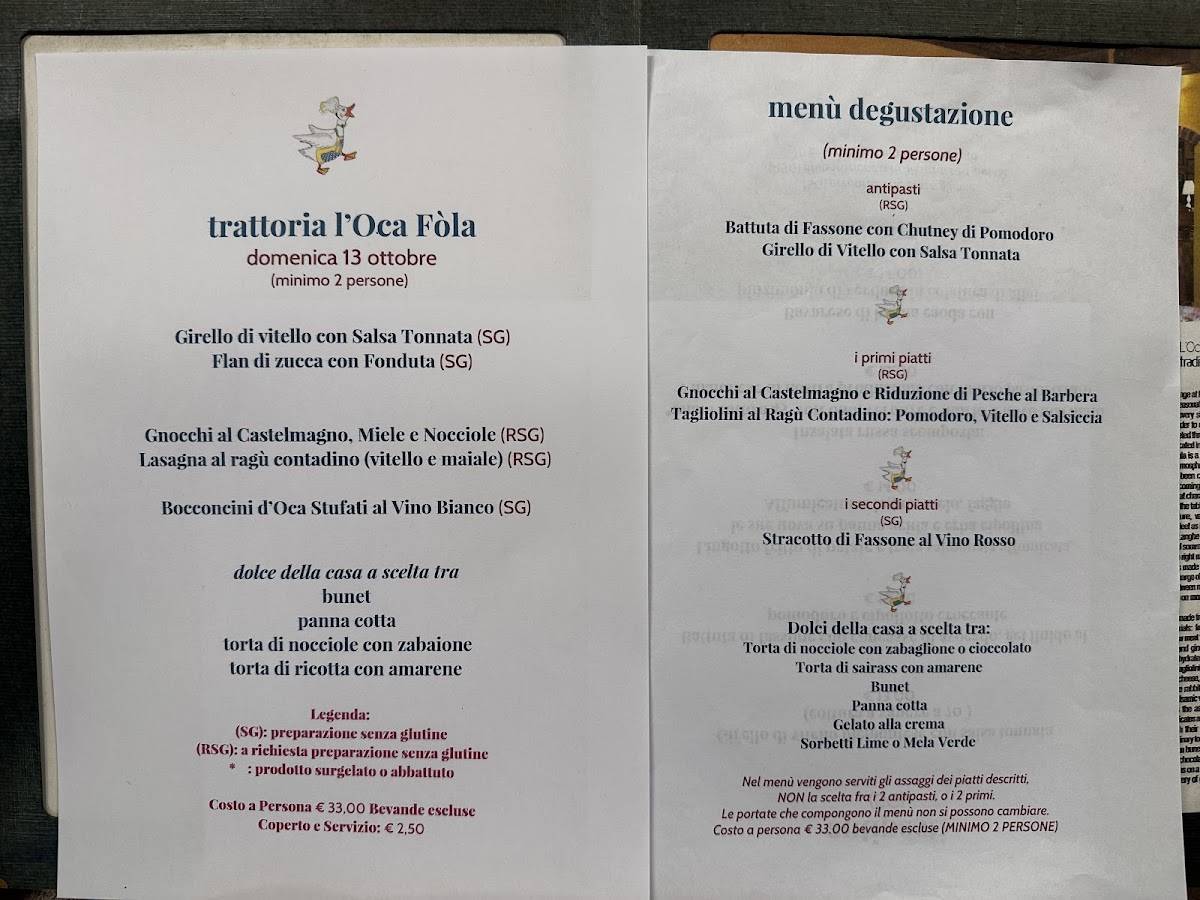 Menu di Trattoria l’Oca Fòla 