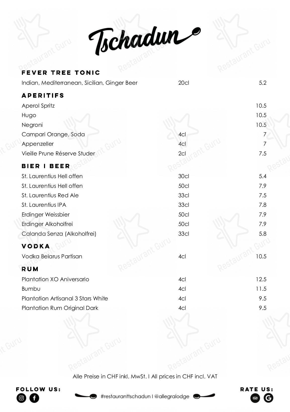 Menu Drinks per Restaurant & Bar Tschadun in Kloten