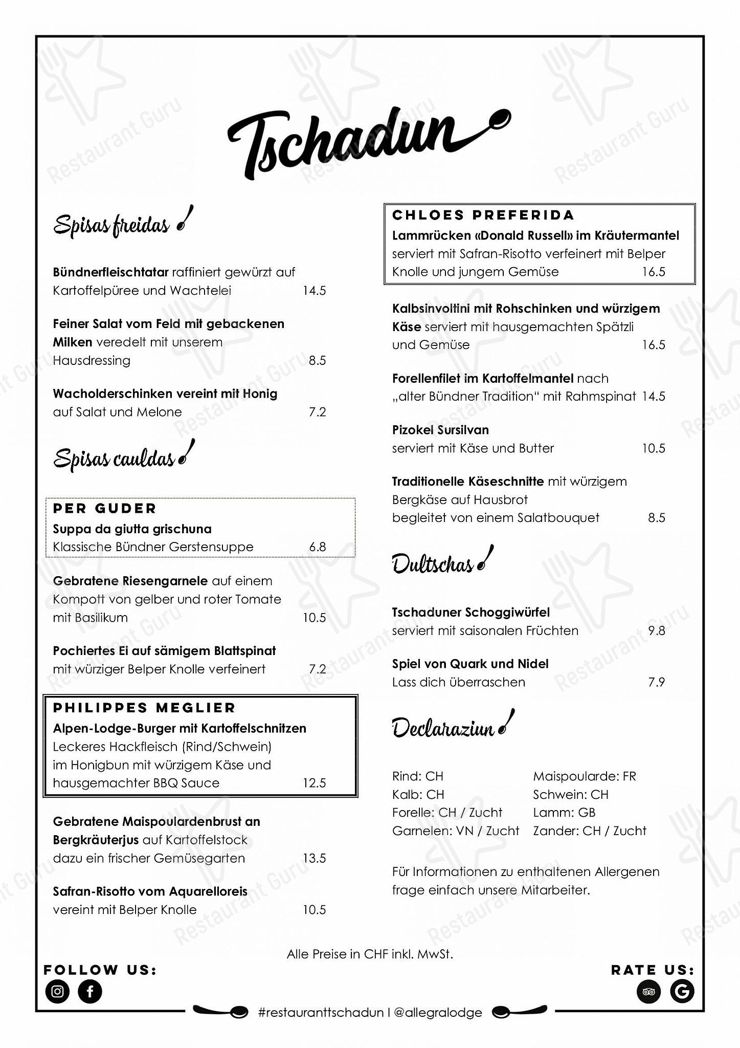 Menu Drinks per Restaurant & Bar Tschadun in Kloten