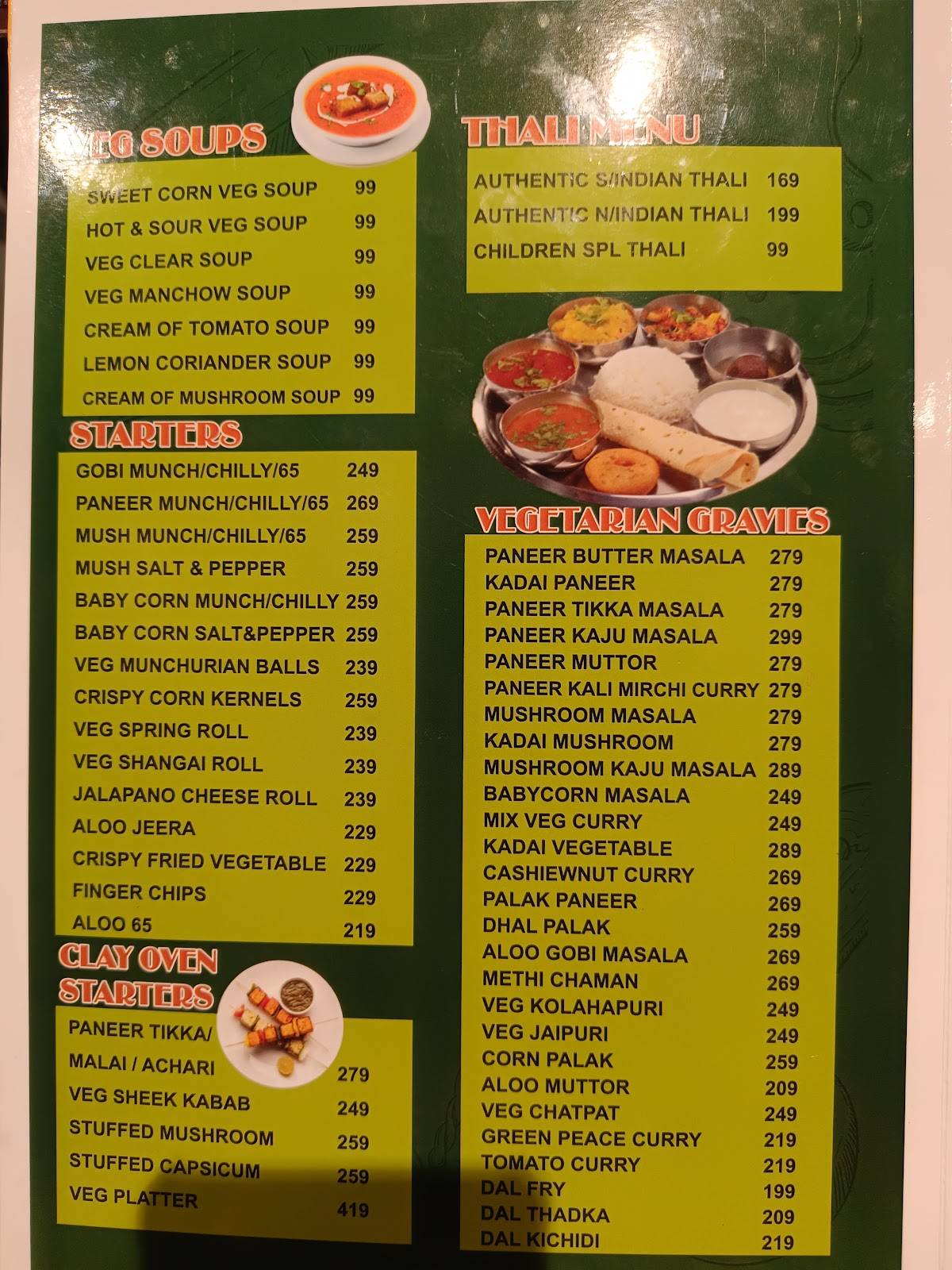 Tulasi Veg Restaurant menu