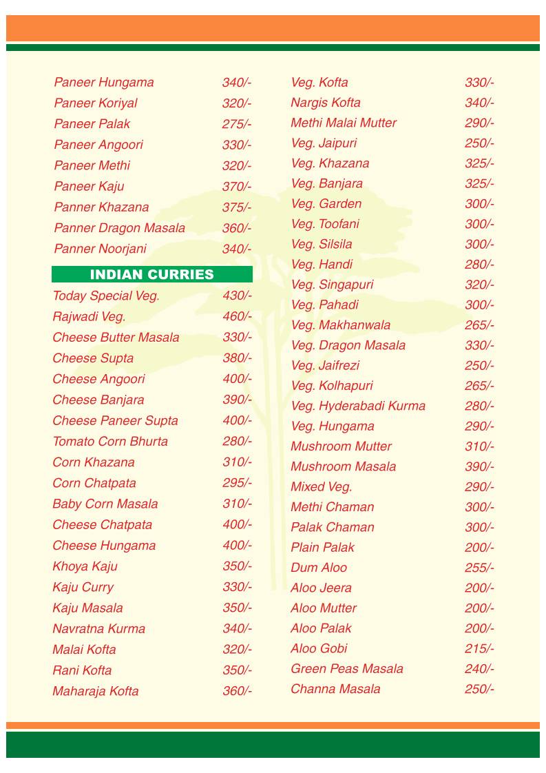 Tulips Woodlands Restaurant menu