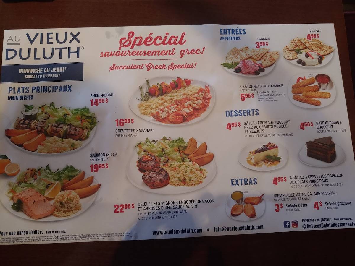 Menu de Restaurant Vieux Duluth