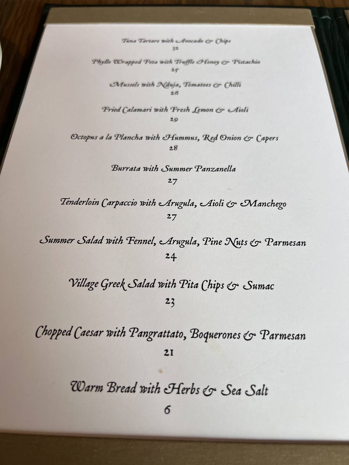 Menu de Watercolour Mediterranean Restaurant Unionville